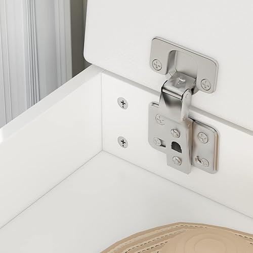 Miniatura 5 de AIEGLE Banco de almacenamiento con puerta abatible y 3 compartimentos, moderno banco de entrada con cojín acolchado, banco de zapatos de madera para