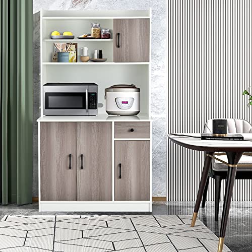 Costway Freestanding Buffet With Hutch, Kitchen Pantry Storage Cabinet With 5-Position Adjustable Shelves, Kitchen Buffet Cabinet With Open Shelves, Doors And Drawer For Home (White) #TOP7