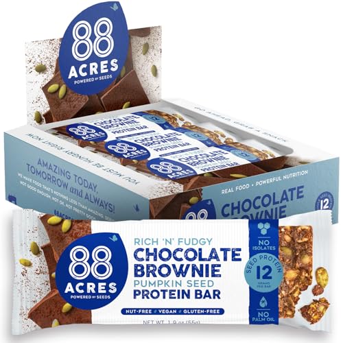 88 Acres Pumpkin Seed Protein Bars Fudge Brownie 9 Count 12g Plant-Based Protein Gluten Free Nut Free School Safe Snack Bar Vegan Non-GMO Individually Wrapped