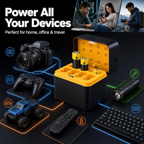 Cargador de batería de 8 ranuras para pilas AA AAA recargables de litio inteligentes 4
