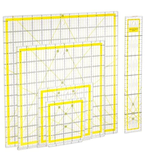 Set of 5 Acrylic Quilting Rulers, Square Fabric Cutting Ruler