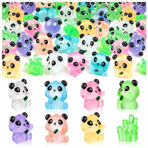 SYWHXY 40PCS Luminous Mini Resin Panda Cute Panda Figurines Miniature, Glow in The Dark Mini Panda Bamboo Bulk for Cake Topper Micro Landscape Dollhouse Garden DIY (Panda-7Colors)