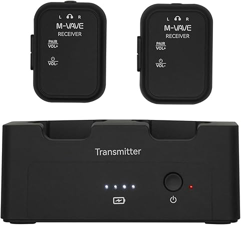 M-VAVE 2.4GHz Wireless in-Ear Monitor System Transmitter Receiver Auto-Pairing, 2.4G Stereo IEM System Low Latency in-Ear Guitar Studio Live Performance SWS-12 One to More