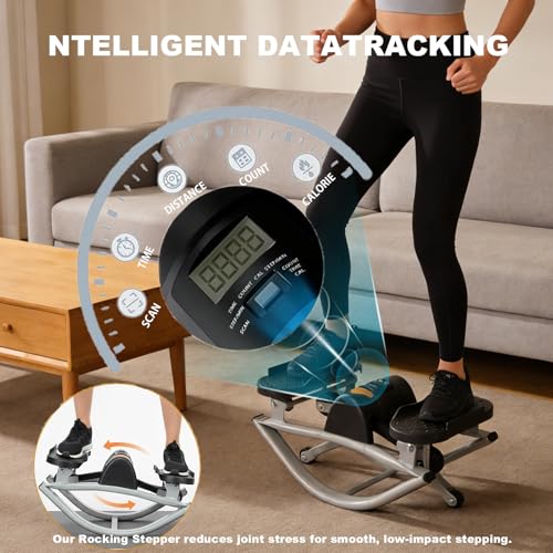 Rocking Stepper Side to Side Rock Stepper with Digital Display Lateral Rocking Fitness Stepper with Resistance Bands Portable Compact Leg Glutes Abs Core Exerciser for Home Workout