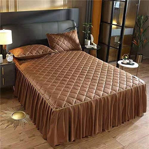 IBOWZ Elasticated Bed Skirt Ruffled 3-Piece Set Fitted Bed Skirt Bedspread Coverlet Bed Sheet 120/150/180/200cm Dustproof Ruffle Individual/Double Bed Princess Sheets Ruffled Cotton Non Slip