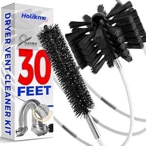 Holikme 30 Feet Dryer Vent Cleaner Kit, Flexible Lint Brush with Drill Attachment, Fireplace Chimney Brushes Extends Up to 30 Feet for Easy Cleaning, Use with or Without a Power Drill