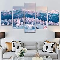 SIGNWIN 5 Panel Canvas Wall Art Modern Art Expressive Farmhouse/Country Landscape Mountain Top Multicolor Photography for Home Decorations Ready to Hang - 60