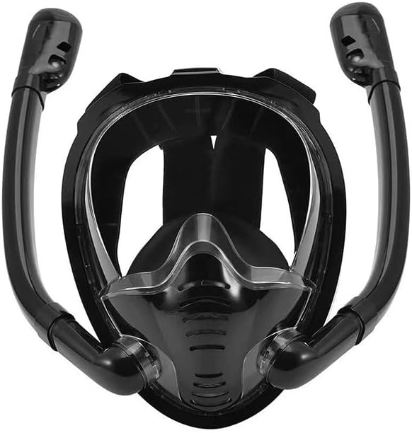 Máscara de esnórquel, máscara de buceo de cara completa, separación de respiración de doble tubo, antiniebla antifugas, ultra gran angular de 180