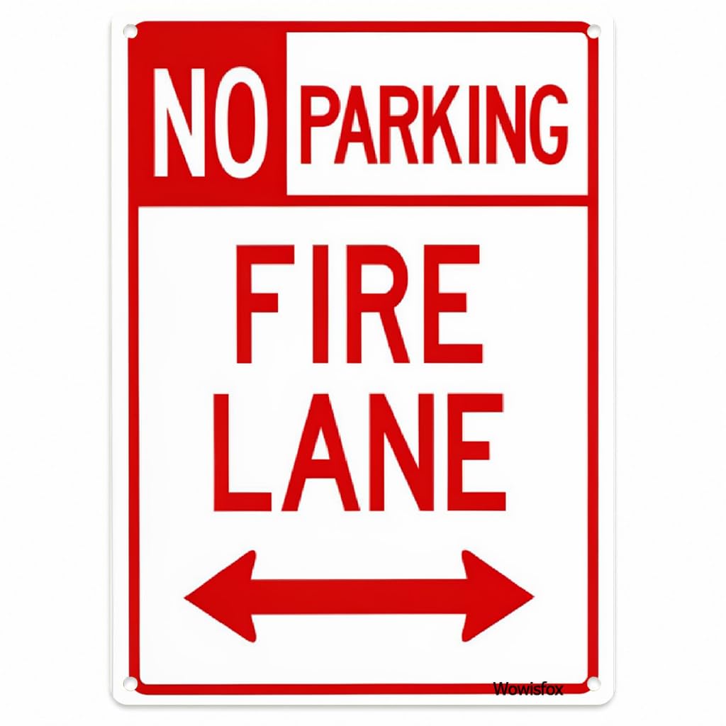 No Parking Fire Lane Sign, 8 x 12 Inch Aluminum with Mounting Holes
