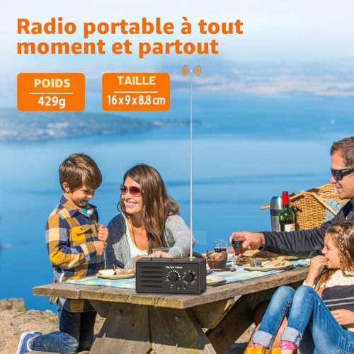 Radio portable AM/FM excellente réception avec haut-parleur et port USB