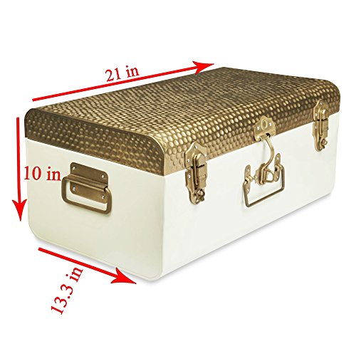 Image of Elan Vintage Beaten Steel Storage Rectangular Trunk with Beaten Brass Lid (White, Standard)