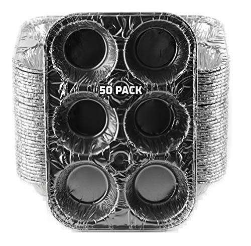 Ecoquality Inc [50 Pack] Aluminum 6-Cup Muffin Pan - Disposable Aluminum Cupcake Pans - Strong, Durable, Reusable, Recyclable - Muffin Tin Great For Baking Cupcakes, Muffins, Small Pies #TOP10