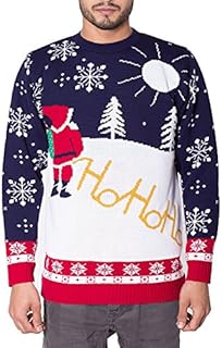 NOROZE Mens Unisex Slim Fit Ho Ho Santa Knitted Jumper Cream XL