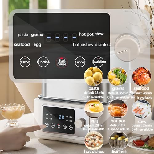 Vaporiera elettrica per alimenti con touch screen, timer 24h, 8 funzioni menu, isolamento a doppia modalità, acciaio inossidabile