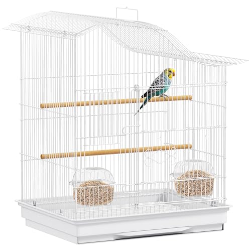 PawHut Cage à Oiseau volière avec 4 Portes, 2 perchoirs, Plateau Coulissant, pour inséparables, perruches, pinsons, 47,5 x 36 x 54,5 cm, Blanc