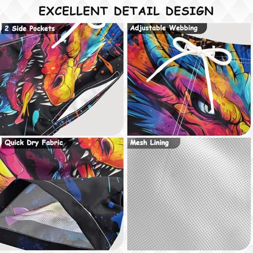 Pigsaly Boys Swim Trunks Colorful Angry Dragon Boys Board Shorts Swimsuit Swimwear Summer Bathing Suit XS3