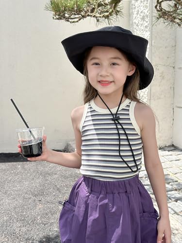 Image of BINIDUCKLING Toddler Tank Top Girls Summer Cute Striped Sleeveless Top 24 Months-8 Years