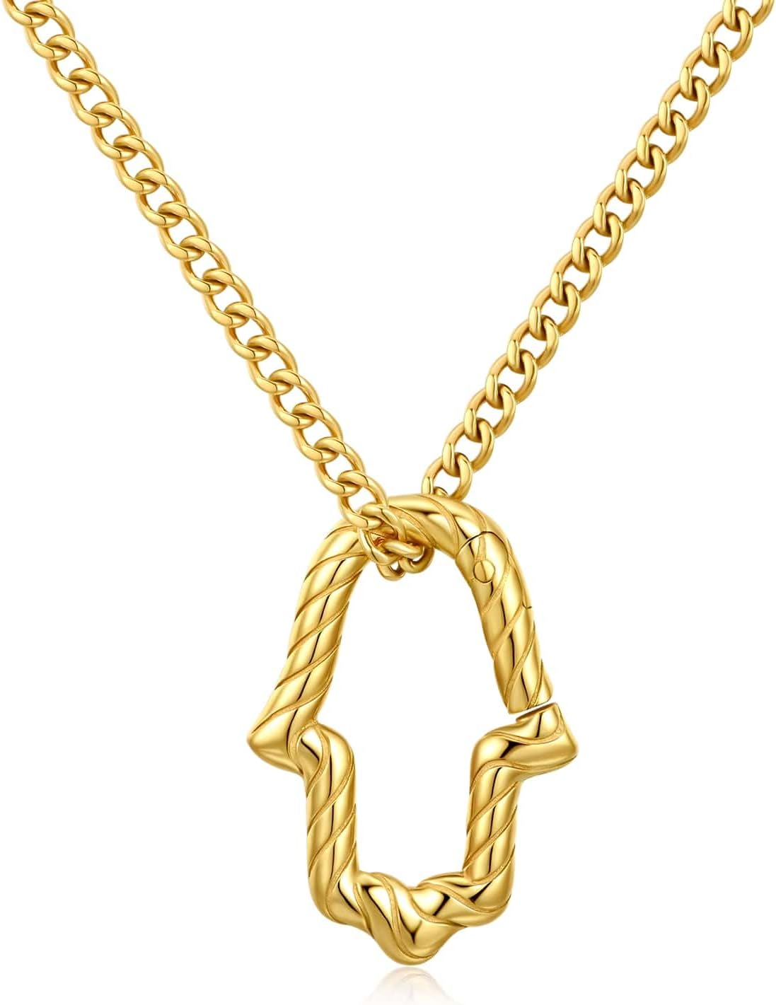 GAVU Stainless Steel Hamsa Hand Ring Holder Necklace, Wedding Ring Keeper Necklace for Women and Men