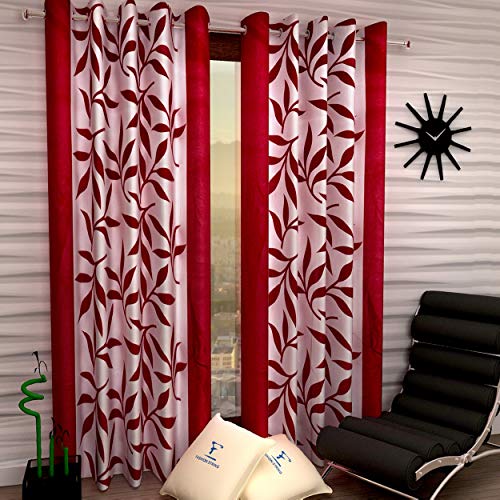 Fashion String Polyresin Long Window Curtain Set (Maroon, 5 Feet) - 2 Pieces
