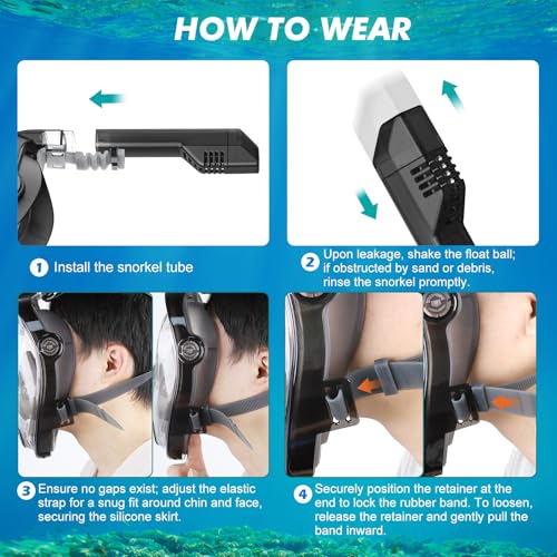 KUYOU Full Face Snorkel Mask for Adults, Snorkeling Gear, Foldable 180 Degree Panoramic View Snorkelling Diving Mask, Freely Breathe, Anti-Leak&Anti-Fog (Black Grey, S/M) - Thumbnail 5