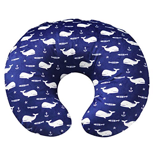 Minky Nursing Pillow Cover Nursing Pillow Slipcover Soft Fits Snug On Infant Breastfeeding Pillow Cover (Navy Whale)