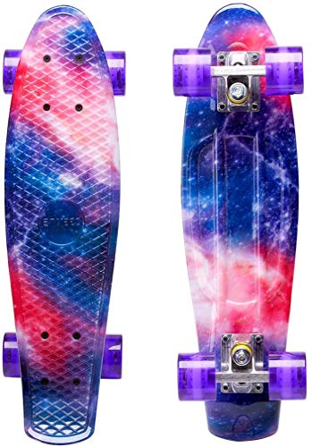 ENKEEO Skateboard Planche à roulettes Retro Cruiser 22 Pouces, 4 Roues Translucides PU, Table en Plastique Renforcé, Roulement ABEC-7, pour Fille Garçon et Adulte (Violet)