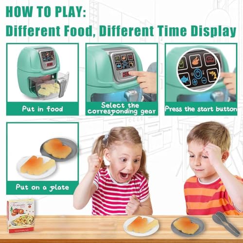 Simulation Air Fryer for Kids with 10 PCs Color Changing Food Accessories Playset, Lights & Sounds Kitchen Appliance, Realistic Pretend Play Cooking Toy, Role Play Gift Set for Children 3+ Year - Image 5