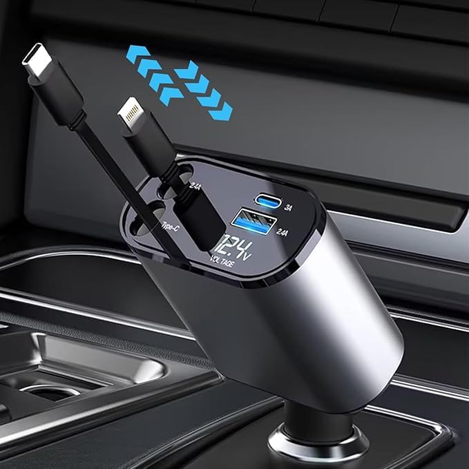 【巻き取り式】4in1 車 充電器 シガ