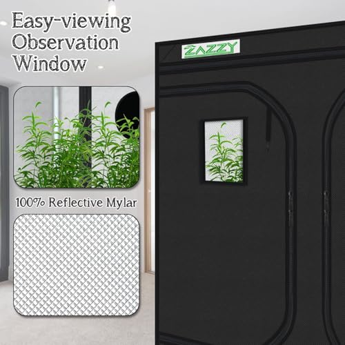 Image of zazzy 8x8 Large Grow Tent 96 inchx96 inchx78 inch High Reflective Mylar Growing Tent