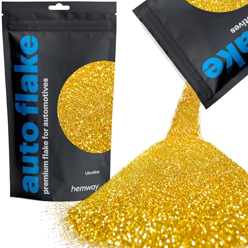 Hemway Auto Metal Flake Premium Glitter Paint Additive for Cars, Bikes, Automotives, Spray Painting, Epoxy Resin & DIY 100g / 3.5oz - Ultrafine (1/128" 0.008" 0.2mm) - Gold