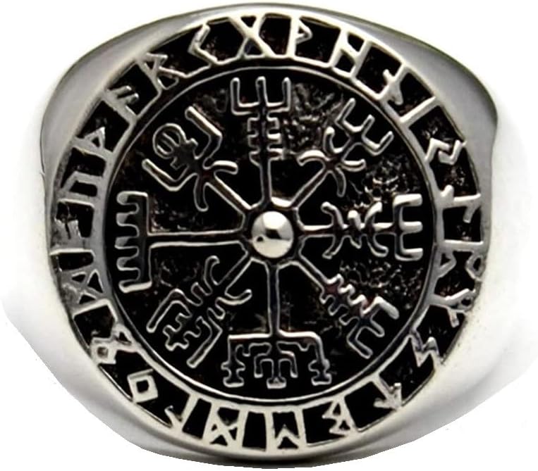 COSUMOSU 925 Sterling Silver Viking Vegvisir Compass Ring – Norse Symbol Protection Jewelry for Men