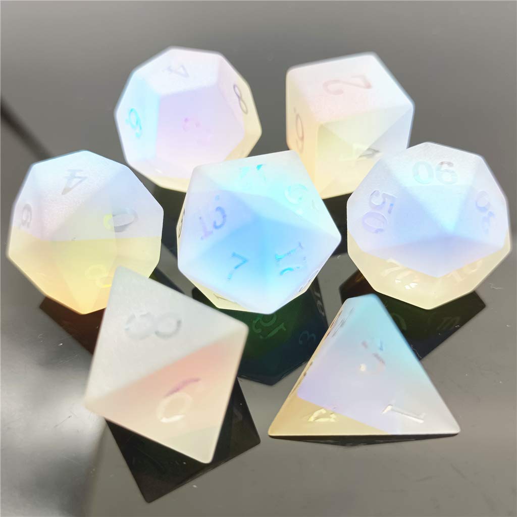 Amatolo Handmade Natural Gemstone Dice Set, Collection Jade Dices for Dungeons & Dragons (Frosted K9