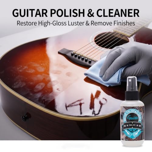 Image of Guitar Cleaning Kit All in One - Guitar Care Kit with Fretboard Lemon Oil, Guitar Polish, String Cleaner for Acoustic Guitar, Electric Guitar, Bass - Microfiber Cloths GSN-01