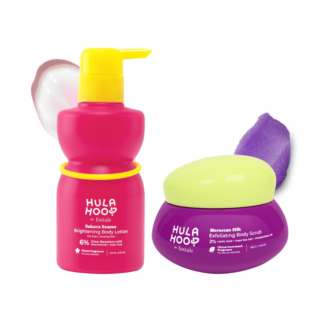 Hula Hoop Exfoliating Body Scrub + Brightening Body Lotion by Foxtale | Body Scrub with 2% Lactic Acid, Dead Sea Salt, & Perlite| Body Lotion with Kojic Acid, Niacinamide, & SPF 30 | For Smooth & Glowing Skin-image-20