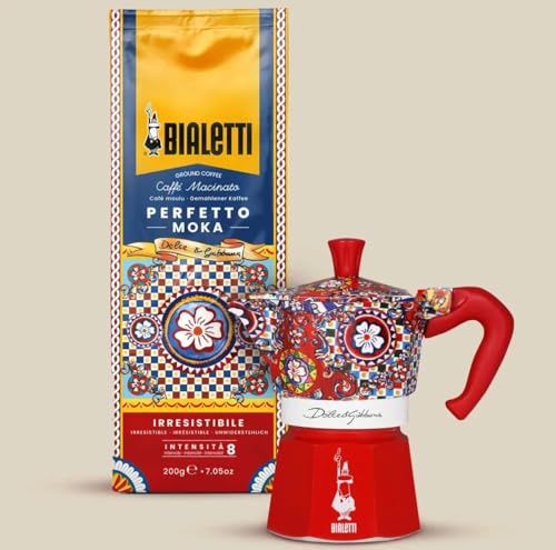 Image of Bialetti Original Dolce & Gabbana Red Sicilian Design 4Cup Induction Moka Pot, Espresso Maker, Premium Coffee Maker, Made in Italy for Authentic Espresso Coffee Since 1933