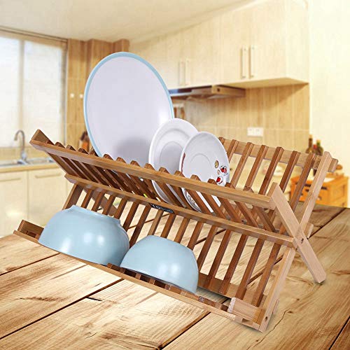 Double Tier Wooden Foldable Sink Dish Drainer Plate Cutlery Dryer Draining Rack Holder Kitchen for Home Use Multifunctional Accessory - Image 2