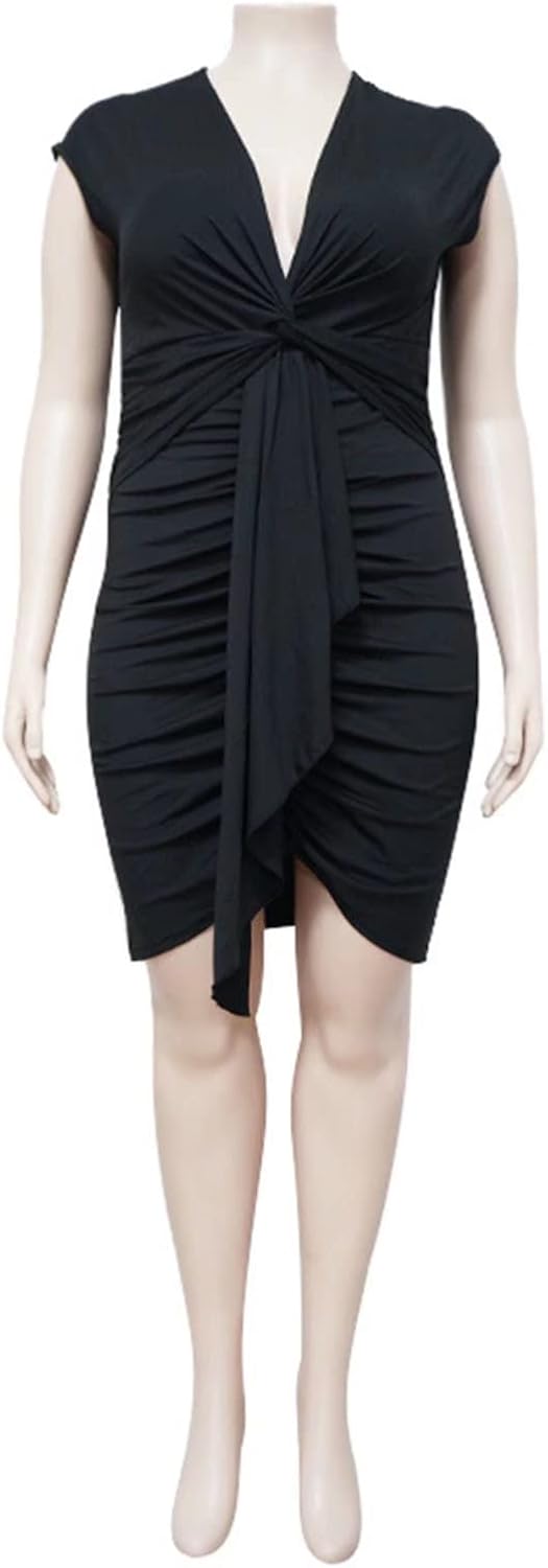 IyMoo Women's Sexy Plus Size Bodycon Sleeveless Drawstring Ruched Mini Club Dresses - Image 3