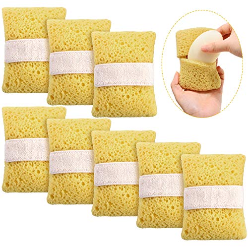 Sawysine 8 Pieces Bath Shower Sponge with Soap Pocket Soap Exfoliating Saver Bag Saver Pouch Sponge Shower Body Scrubber for Men and Women Bath Spa and Shower