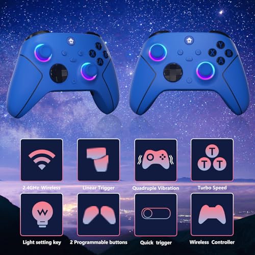 Image of YUYIU Wireless 2.4GHz Controller with 7 Colors RGB Light for Xbox Controller, Xbox One Series X|S,Consoles,Steam PC Windows, with 1000mAh Battery /Dual Vib-ration /Turbo /Programmable, 3.5mm Audio Jack (BLUE)