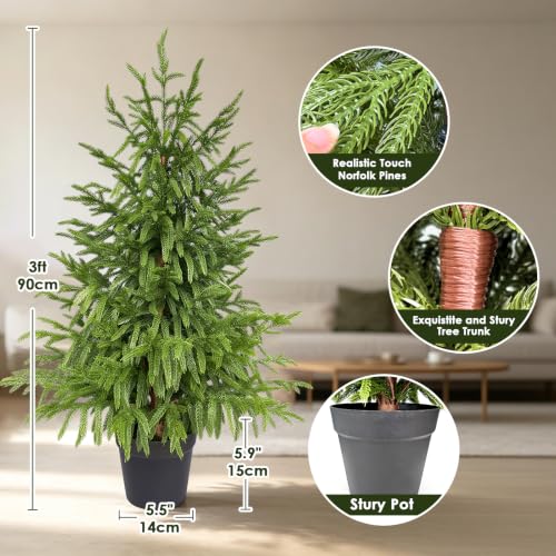 Artificial Norfolk Christmas Pine Tree 3Ft for Indoor and Outdoor Decor - Image 3