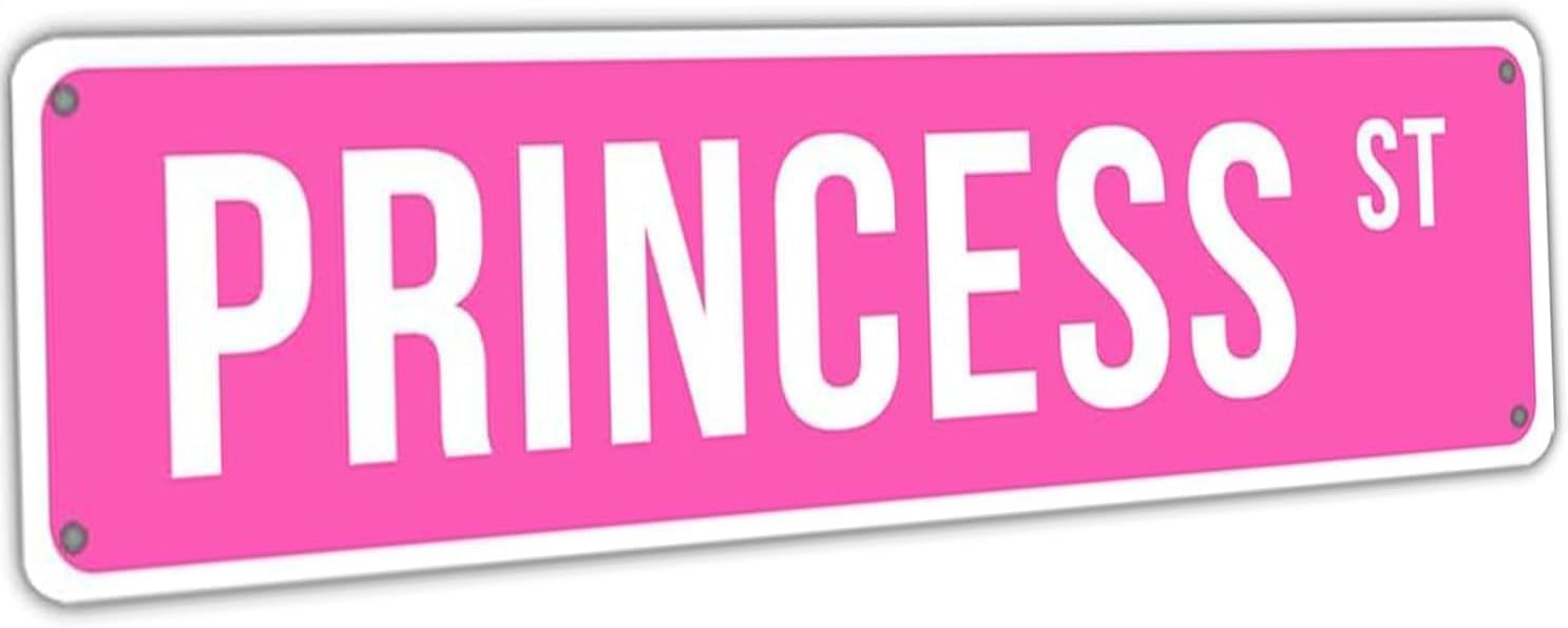 peiyeety Vintage Metal Tin Sign Decorative Wall Art Princess St Themed Street Sign, Rustic Style, Durable Waterproof Rustproof, For Home, Kids Room, Playroom, Easy To Mount, 4x16 Inch