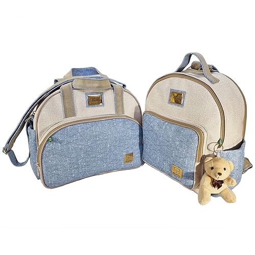 Bolsa M Maternidade Personalizada Bebe + Mochila + Trocador - Linha Jeans (Azul)