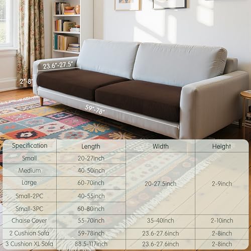 Image of CHUN YI 2 Piece Couch Cushion Covers for Sofa Seat Slipcovers Suitable with Spandex Jacquard Washable Fabric (2 Piece Sofa Cushion Covers, Chocolate)