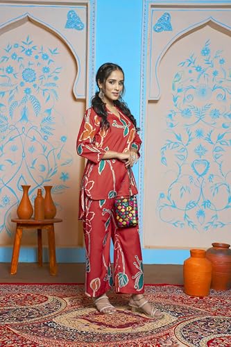 Dhruvi Trendz Womens Rayon Co-Ord Set/Pajama Set Regular Fit Casual (Dt-W1851&Tr908_Red_3Xl)