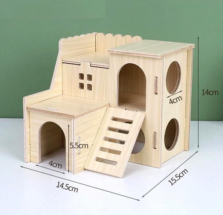 Tiny Hamster Maze Wood House Fun Slide House Double-Decker Hut for Dwarf Gerbil for Dwarf Gerbil Mouse Mice Rat Small Animals image 4