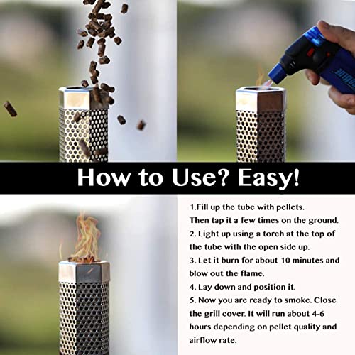 Hylfenis 12" Smoking Tube-Stainless Steel Pellet Smoker Tube With 2 Brushes,1Glove And 2 Hooks For Hot/Cold Smoking Tubes For All Grills #TOP5