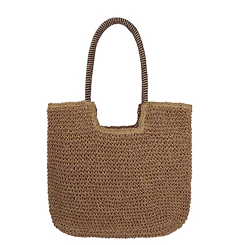 Women Large Straw Beach Bag Handmade Woven Shoulder Bags Hobo Tote Handbag Purse for Summer(B-Brown)