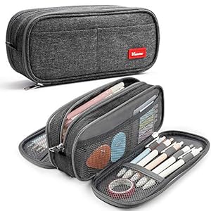 Vnieetsr Estuche de Lápices de Gran Capacidad, Estuche Escolar con 3 Compartimentos Estuches Organizador Portalapices Estuche de Maquillaje para Niña Niños Adolescentes Estudiantes(Gris)