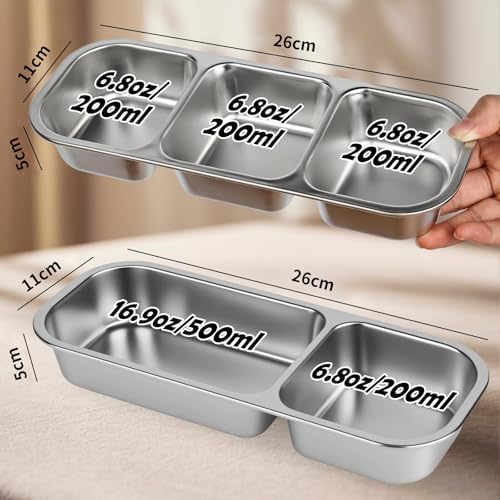 Stainless Steel Snack Containers, 2 Pack Leak-Proof Reusable Snack Containers with Lids, 2 Compartment & 3 Compartment Divided Food Storage Containers, for School, Outdoor - Thumbnail 4