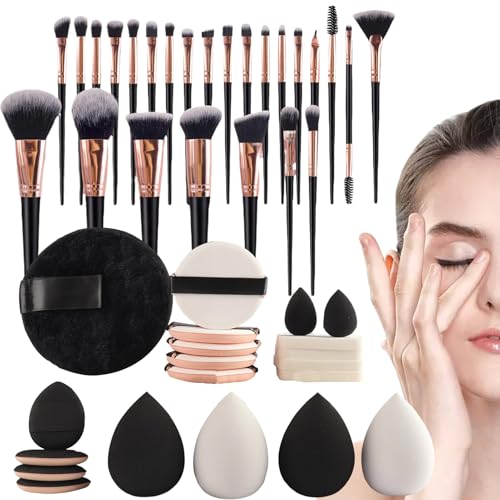 ZHUMCCY Set de Brochas de Maquillaje Portátil, Estuche de Maquillaje Portátil de 45 Piezas con para Polvos, Suministros Cosmeticos Para Viajes Escuela Y Hogar